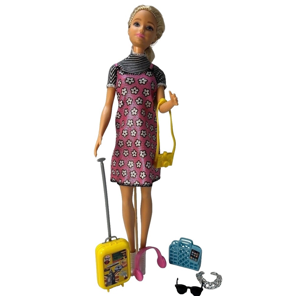 Barbie Pink Passport 12" Doll - Caucasian Traveler FNY29 with Suitcase